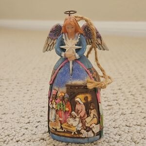 Jim Shore Angel Figurine with Nativity Scene - Blue and Pink